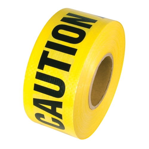 Reinforced Grade Barricade Tape, English, 3" W x 500' L, 5 mils, Black on Yellow