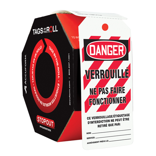 Tags By-The-Roll Lockout Tags, Plastic, 3" W x 6-1/4" H, French
