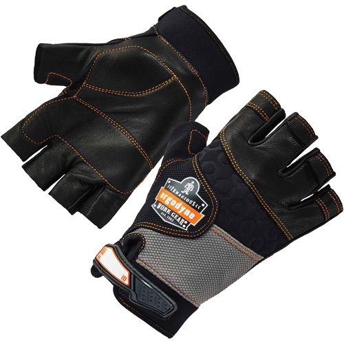 ProFlex 901 Half-Finger Leather Impact Gloves, Large, Grain Leather Palm, Hook & Loop Cuff
