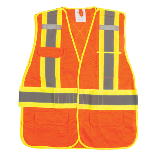 Flame-Resistant Surveyor Vest, High Visibility Orange, Medium, Polyester