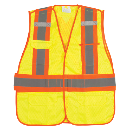 Flame-Resistant Surveyor Vest, High Visibility Lime-Yellow, Medium, Polyester