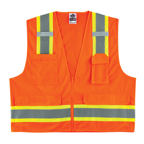 GloWear® 8248Z Two-Tone Surveyors Vest, High Visibility Orange, Large/X-Large, Polyester