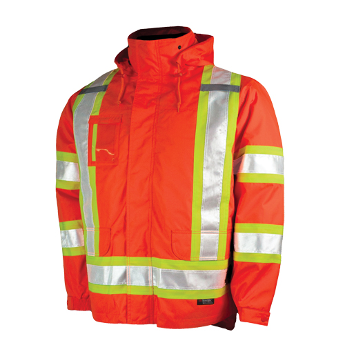 5-in-1 Safety Jacket, Polyester/Polyurethane, High Visibility Orange, 3X-Large