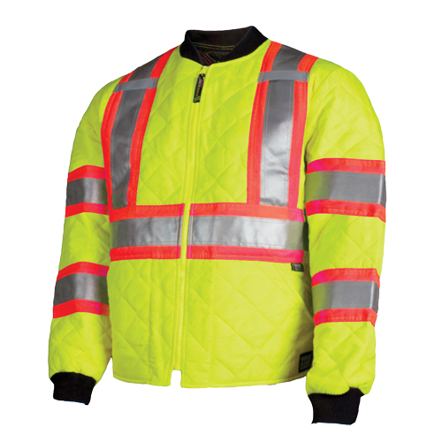 Quilted Safety Jacket, Polyester, High Visibility Lime-Yellow, X-Large