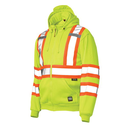 Zip Front Safety Fleece Hoodie, Polyester, High Visibility Lime-Yellow, Small