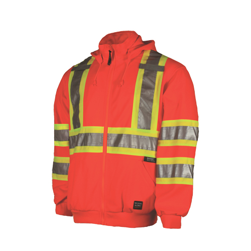 Zip Front Safety Fleece Hoodie, Polyester, High Visibility Orange, 3X-Large