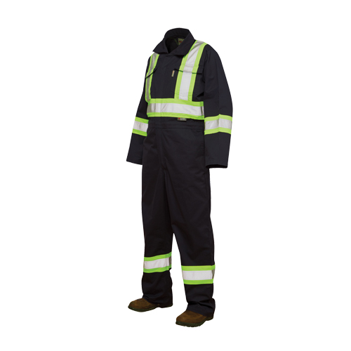 Unlined Safety Coveralls, Small, Navy Blue