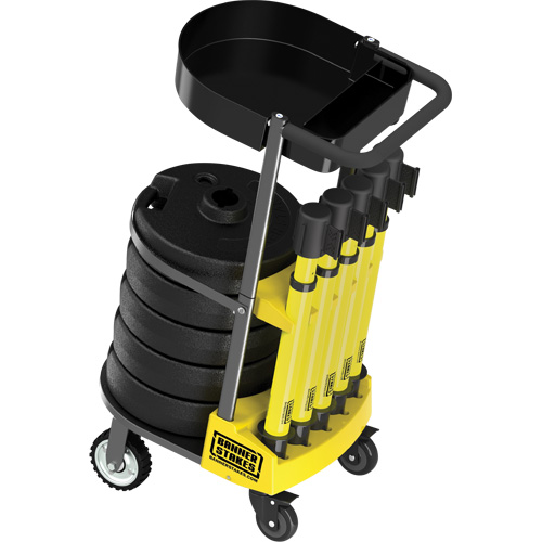 PLUS Barrier Post Cart Kit with Tray, 75' L, Metal, Yellow