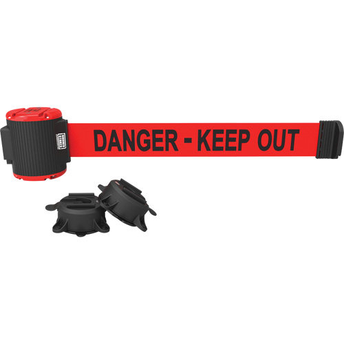 Wall Mount Barrier, Plastic, Magnetic Mount, 30', Red Tape