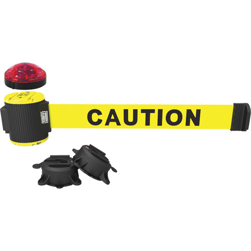 Wall Mount Barrier with Light Kit, Plastic, Magnetic Mount, 30', Yellow Tape
