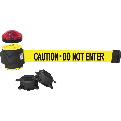 Wall Mount Barrier with Light Kit, Plastic, Magnetic Mount, 30', Yellow Tape