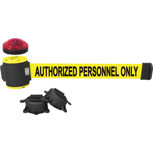 Wall Mount Barrier with Light Kit, Plastic, Magnetic Mount, 30', Yellow Tape