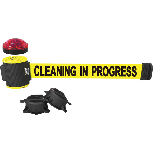 Wall Mount Barrier with Light Kit, Plastic, Magnetic Mount, 30', Yellow Tape