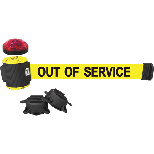 Wall Mount Barrier with Light Kit, Plastic, Magnetic Mount, 30', Yellow Tape