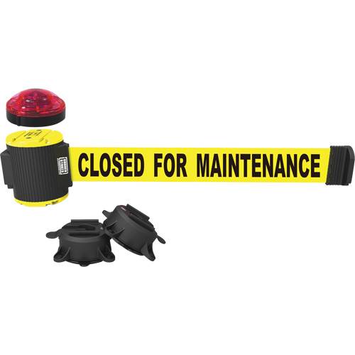 Wall Mount Barrier with Light Kit, Plastic, Magnetic Mount, 30', Yellow Tape