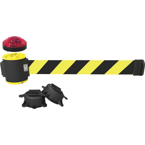 Wall Mount Barrier with Light Kit, Plastic, Magnetic Mount, 30', Black and Yellow Tape