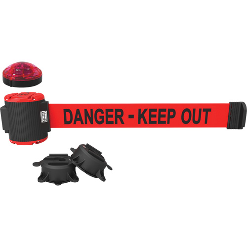 Wall Mount Barrier with Light Kit, Plastic, Magnetic Mount, 30', Red Tape