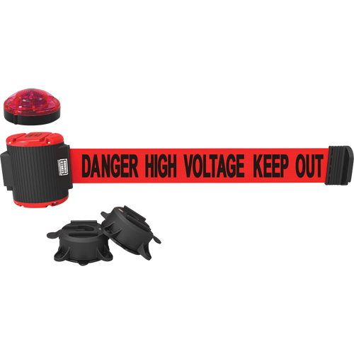 Wall Mount Barrier with Light Kit, Plastic, Magnetic Mount, 30', Red Tape