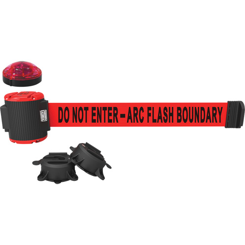 Wall Mount Barrier with Light Kit, Plastic, Magnetic Mount, 30', Red Tape
