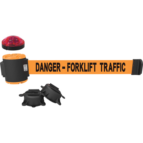 Wall Mount Barrier with Light Kit, Plastic, Magnetic Mount, 30', Orange Tape
