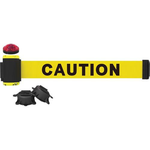 Wall Mount Barrier with Light Kit, Plastic, Magnetic Mount, 7', Yellow Tape