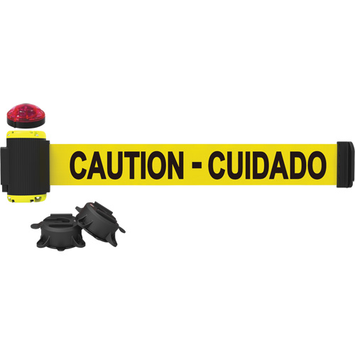 Wall Mount Barrier with Light Kit, Plastic, Magnetic Mount, 7', Yellow Tape