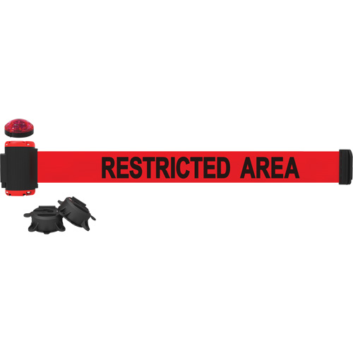 Wall Mount Barrier with Light Kit, Plastic, Magnetic Mount, 7', Red Tape