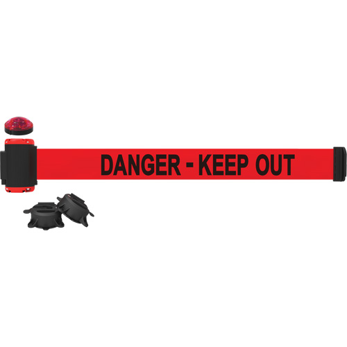 Wall Mount Barrier with Light Kit, Plastic, Magnetic Mount, 7', Red Tape