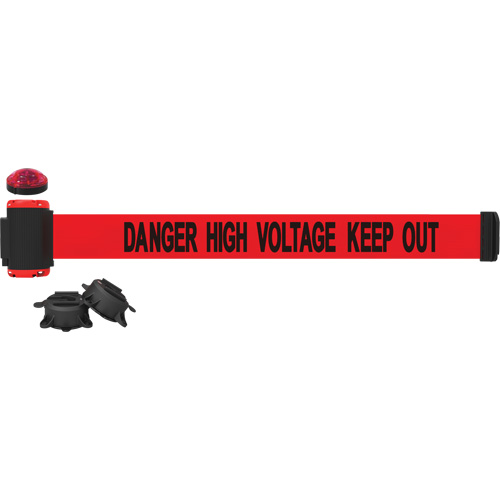 Wall Mount Barrier with Light Kit, Plastic, Magnetic Mount, 7', Red Tape
