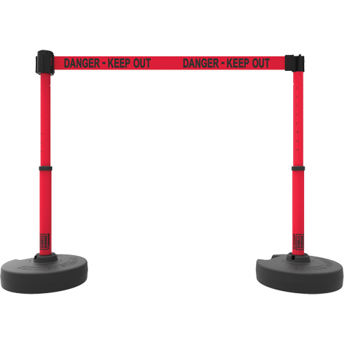 PLUS Barrier Post Set X2, Plastic, 42" H, Red Tape, 15' Tape Length