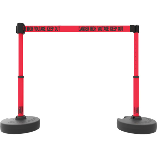 PLUS Barrier Post Set X2, Plastic, 42" H, Red Tape, 15' Tape Length