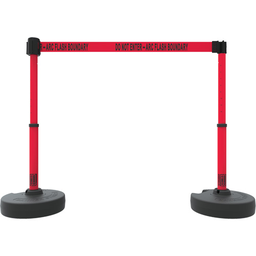 PLUS Barrier Post Set X2, Plastic, 42" H, Red Tape, 15' Tape Length