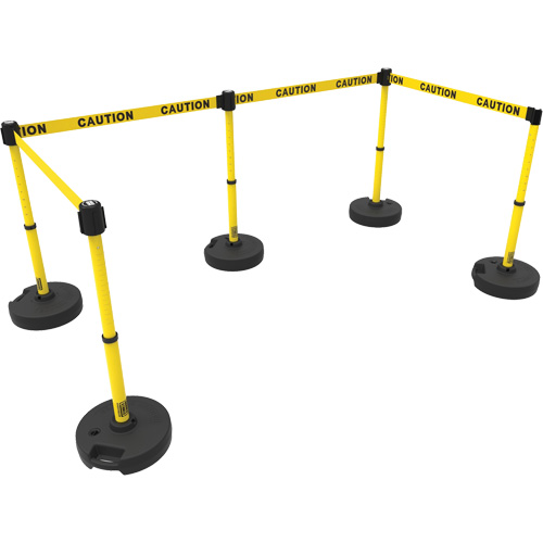 PLUS Barrier Post Set X5, Plastic, 42" H, Yellow Tape, 15' Tape Length