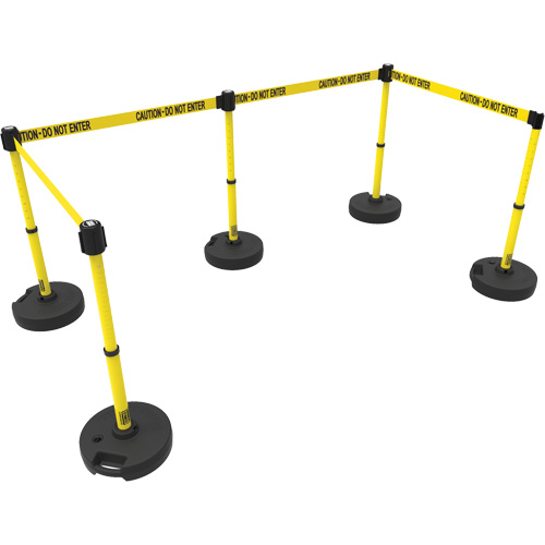 PLUS Barrier Post Set X5, Plastic, 42" H, Yellow Tape, 15' Tape Length
