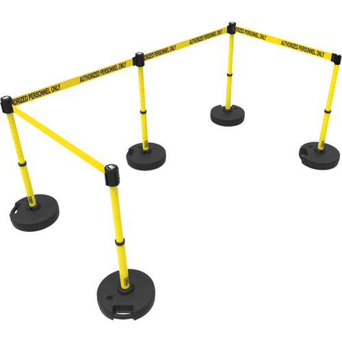 PLUS Barrier Post Set X5, Plastic, 42" H, Yellow Tape, 15' Tape Length