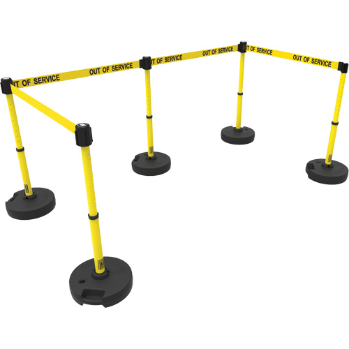 PLUS Barrier Post Set X5, Plastic, 42" H, Yellow Tape, 15' Tape Length