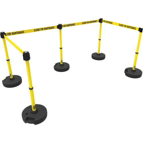 PLUS Barrier Post Set X5, Plastic, 42" H, Yellow Tape, 15' Tape Length