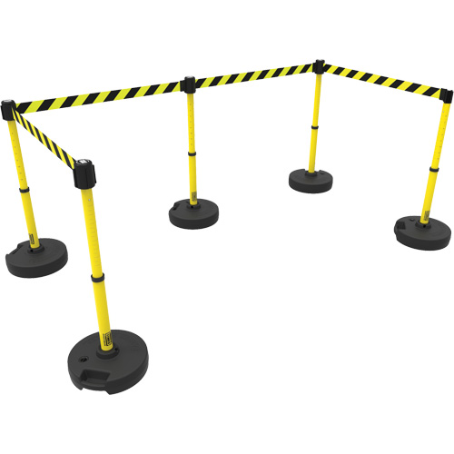 PLUS Barrier Post Set X5, Plastic, 42" H, Yellow Tape, 15' Tape Length