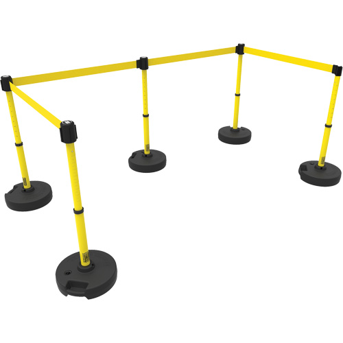 PLUS Barrier Post Set X5, Plastic, 42" H, Yellow Tape, 15' Tape Length