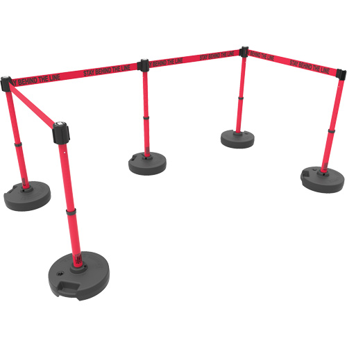 PLUS Barrier Post Set X5, Plastic, 42" H, Red Tape, 15' Tape Length