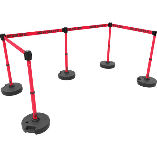 PLUS Barrier Post Set X5, Plastic, 42" H, Red Tape, 15' Tape Length