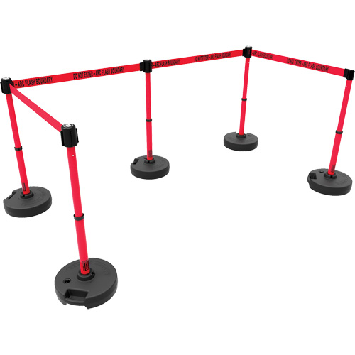 PLUS Barrier Post Set X5, Plastic, 42" H, Red Tape, 15' Tape Length