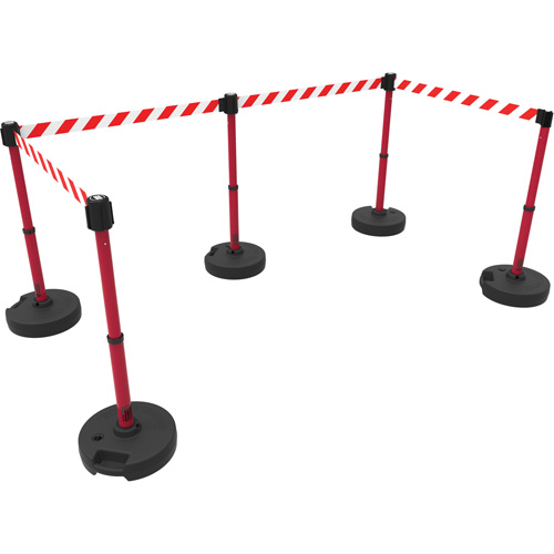 PLUS Barrier Post Set X5, Plastic, 42" H, Red Tape, 15' Tape Length