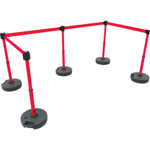 PLUS Barrier Post Set X5, Plastic, 42" H, Red Tape, 15' Tape Length