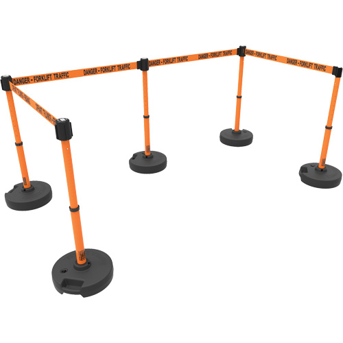 PLUS Barrier Post Set X5, Plastic, 42" H, Orange Tape, 15' Tape Length