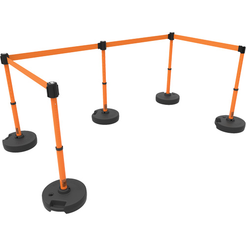 PLUS Barrier Post Set X5, Plastic, 42" H, Orange Tape, 15' Tape Length