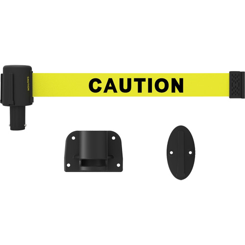 PLUS Wall Mount Barrier System, Plastic, Screw Mount, 15', Yellow Tape