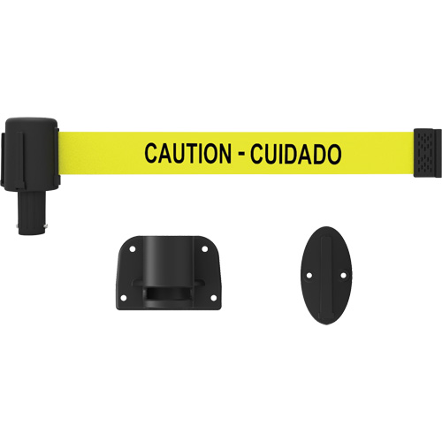 PLUS Wall Mount Barrier System, Plastic, Screw Mount, 15', Yellow Tape