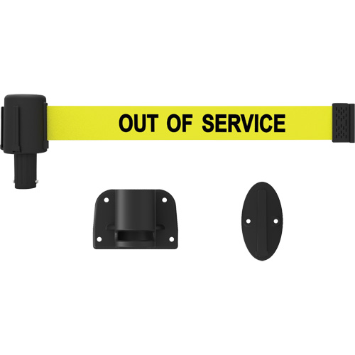 PLUS Wall Mount Barrier System, Plastic, Screw Mount, 15', Yellow Tape