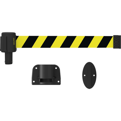 PLUS Wall Mount Barrier System, Plastic, Screw Mount, 15', Black and Yellow Tape
